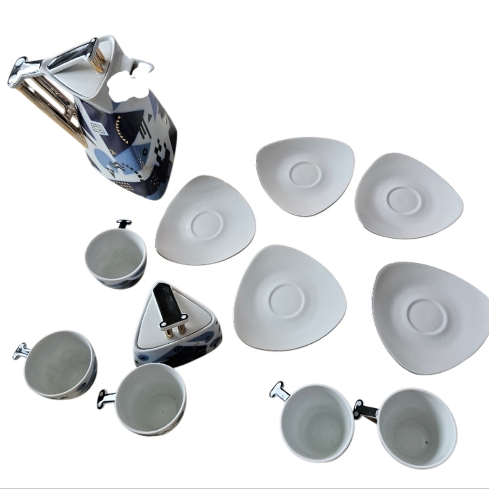 Vintage Karlovasky Porcelen  Postmodern " Delta Luxery Set Of 5 Esprosso/ Tea - Picture 15 of 16